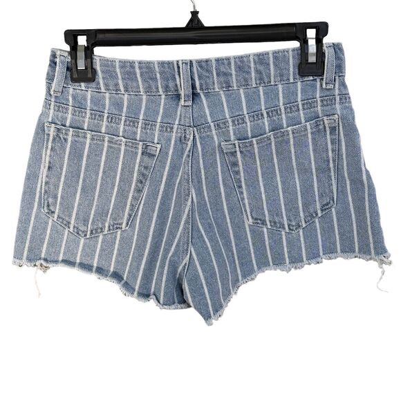 Zara Basic Z1975 SZ 2 Jeans Shorts Striped Mid-Rise Zip-Fly 5-Pocket Frayed Hems - Picture 3 of 5